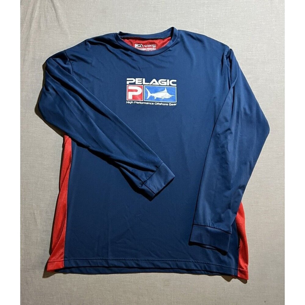 Mens Pelagic Aqua Tek High Performance Offshore Shirt Mens L Blue Long Sleeve.